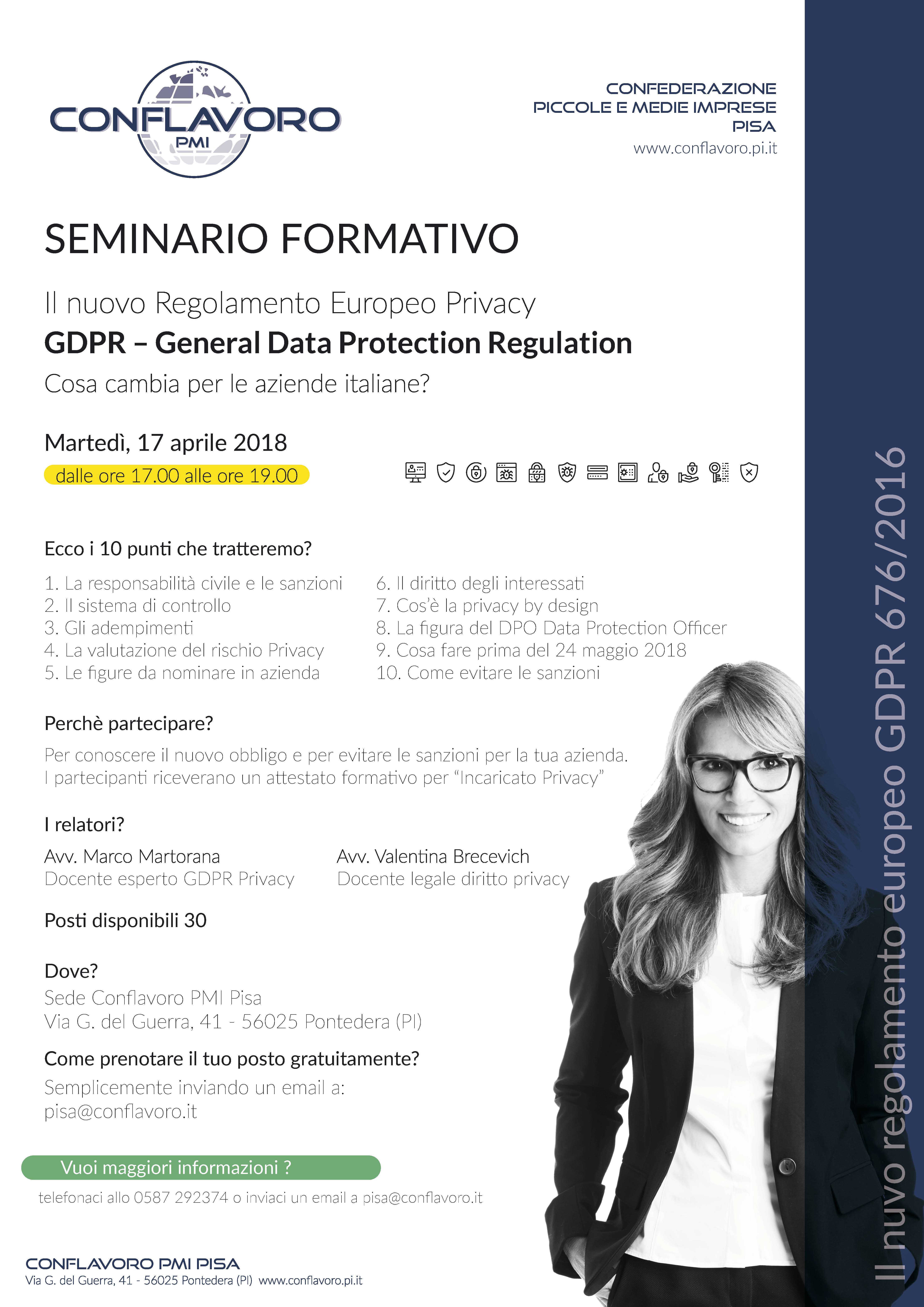 locandina evento Seminario Privacy Pontedera 17 aprile 2018