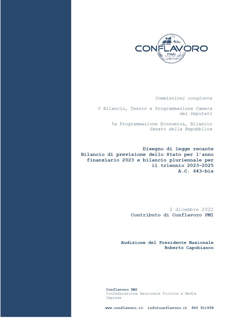 CONFLAVORO PMI Memoria Audizione A.C. 643 bis DDL BILANCIO